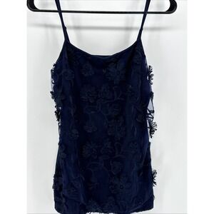 ANN TAYLOR LOFT Navy with Floral Lace Spaghetti Strap Tank Top Womens Sz S Small
